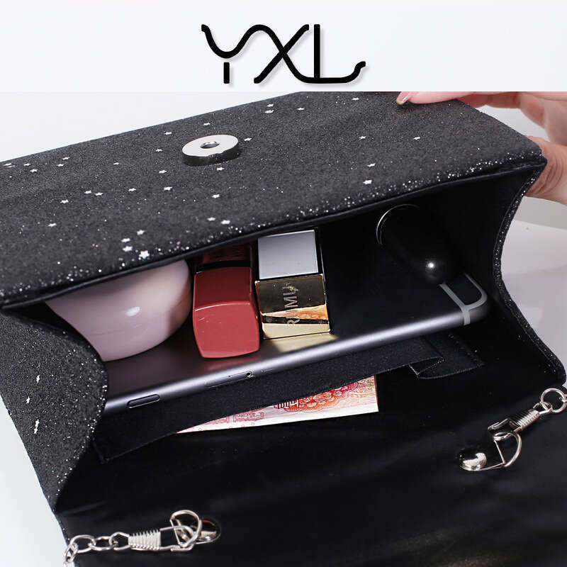 Dinner Bag Banquet Shiny Women S Dress Bag Black Triple Fold Handbag KQ