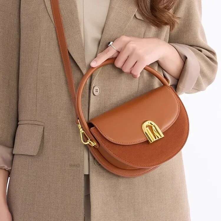 2024 New Women's Crossbody High-End Feel Soft Leather Single Shoulder Bag Neutral Simple Style Lightweight For Commuting