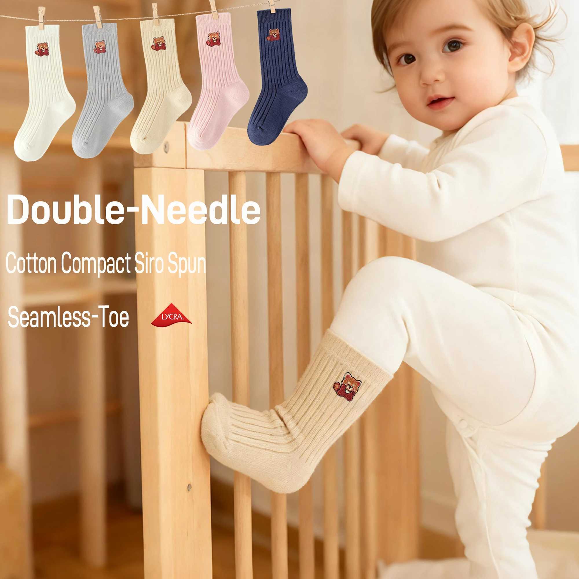 Kids Seamless Toe Socks Spring Autumn 10A Antibacterial Raccoon Pattern Striped Breathable Baby Mid-Calf Socks Toddler Soft Comf G251124