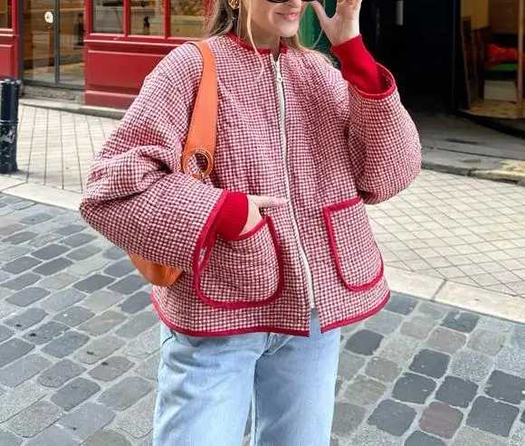 Womens Zip Up Jacket Fashion Vintage Floral/Striped Lightweight Quilted Long Sleeve Winter Casual Outwear 2024 New Streetwear J251124