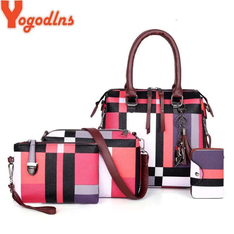 plaid Women Designer New tassel Purses and Handbags Set 4 Pieces Bags Female Feminina travel tote