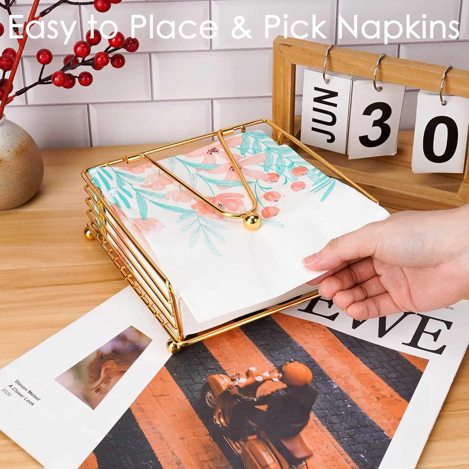 Vintage Square Tissue Box Holder Paper Storage Rack Paper Box Tray Countertop Table Tissue Paper Dispenser Napkin OrganizerM251124