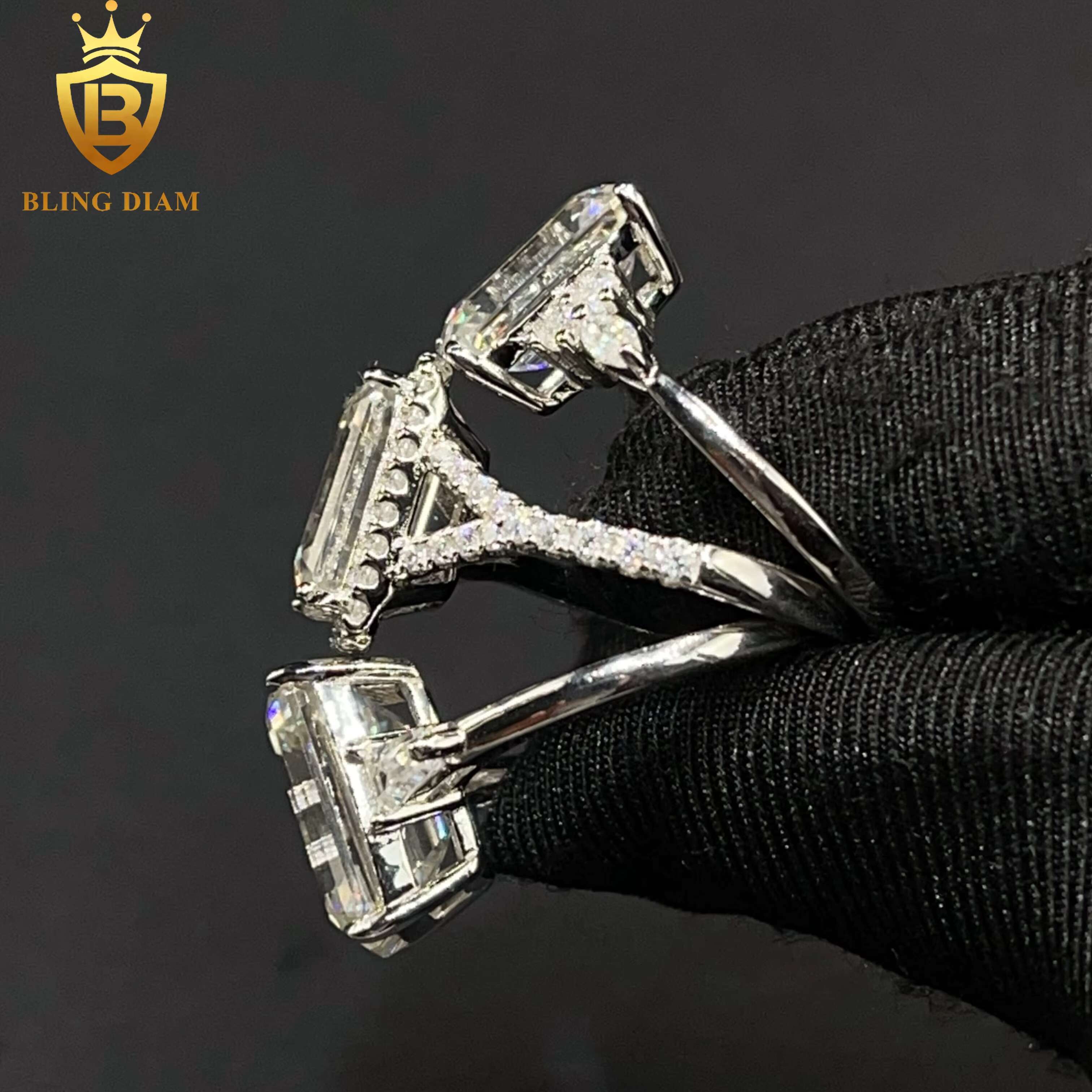 Women Jewelry Engagement Gift Ring 925 Sterling Silver VVS Moissanite Big Diamond Emerald Cut Rings