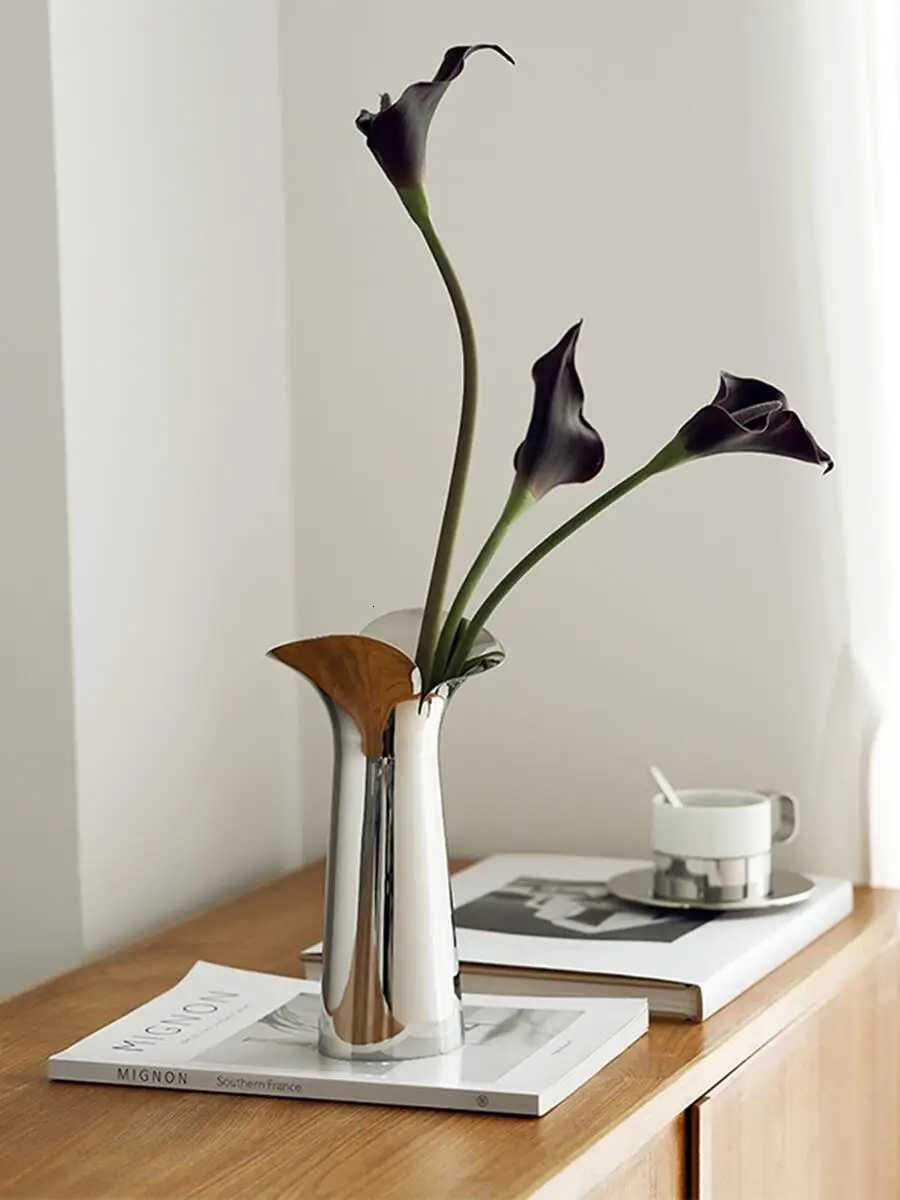 Nordic Luxury Stainless Steel Vase Silver Flower Vases Living Room Dining Table Office Home Decoration Flower Arrangement Gifts C251124