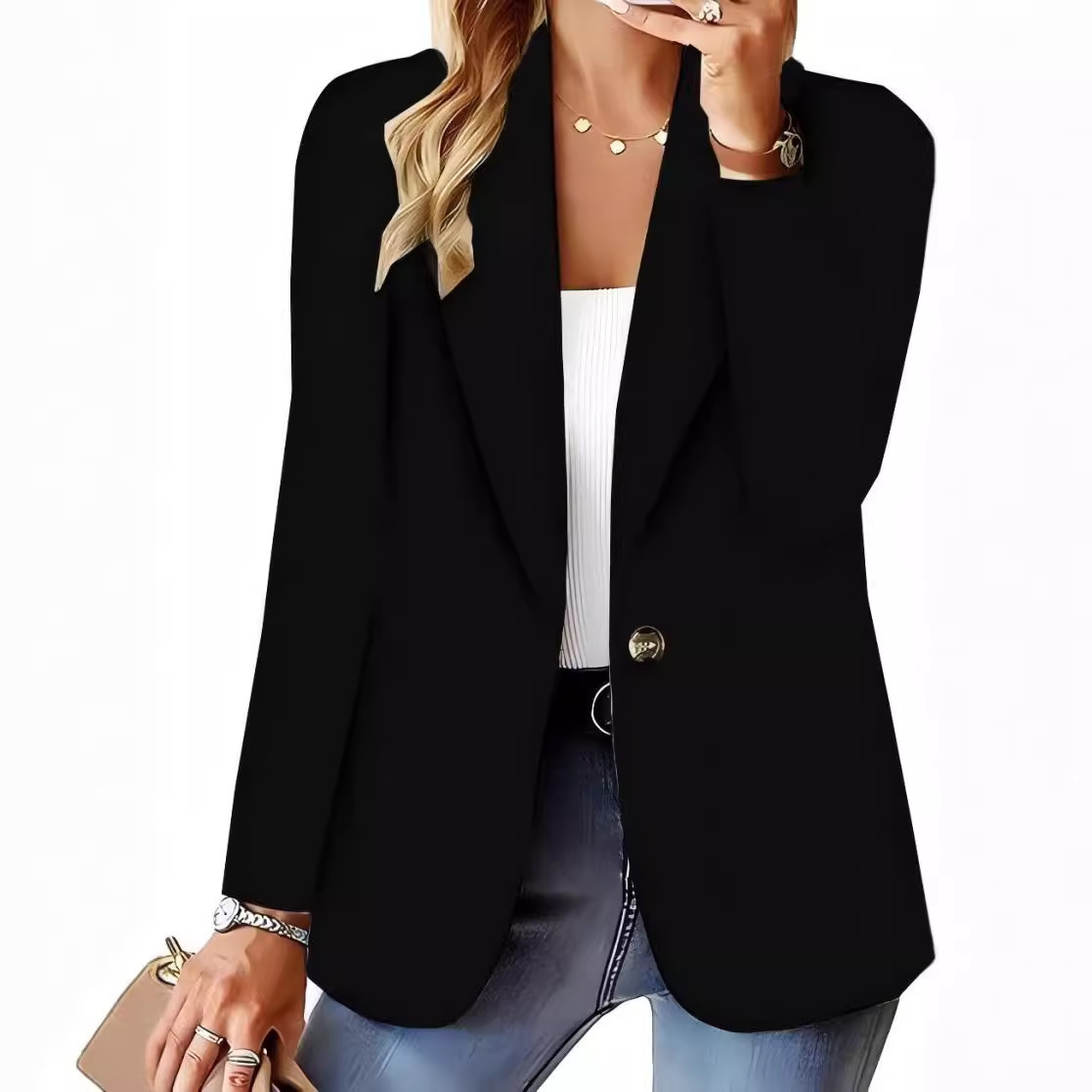2024 autumn and winter fashion versatile solid color one button suit jacket for women
