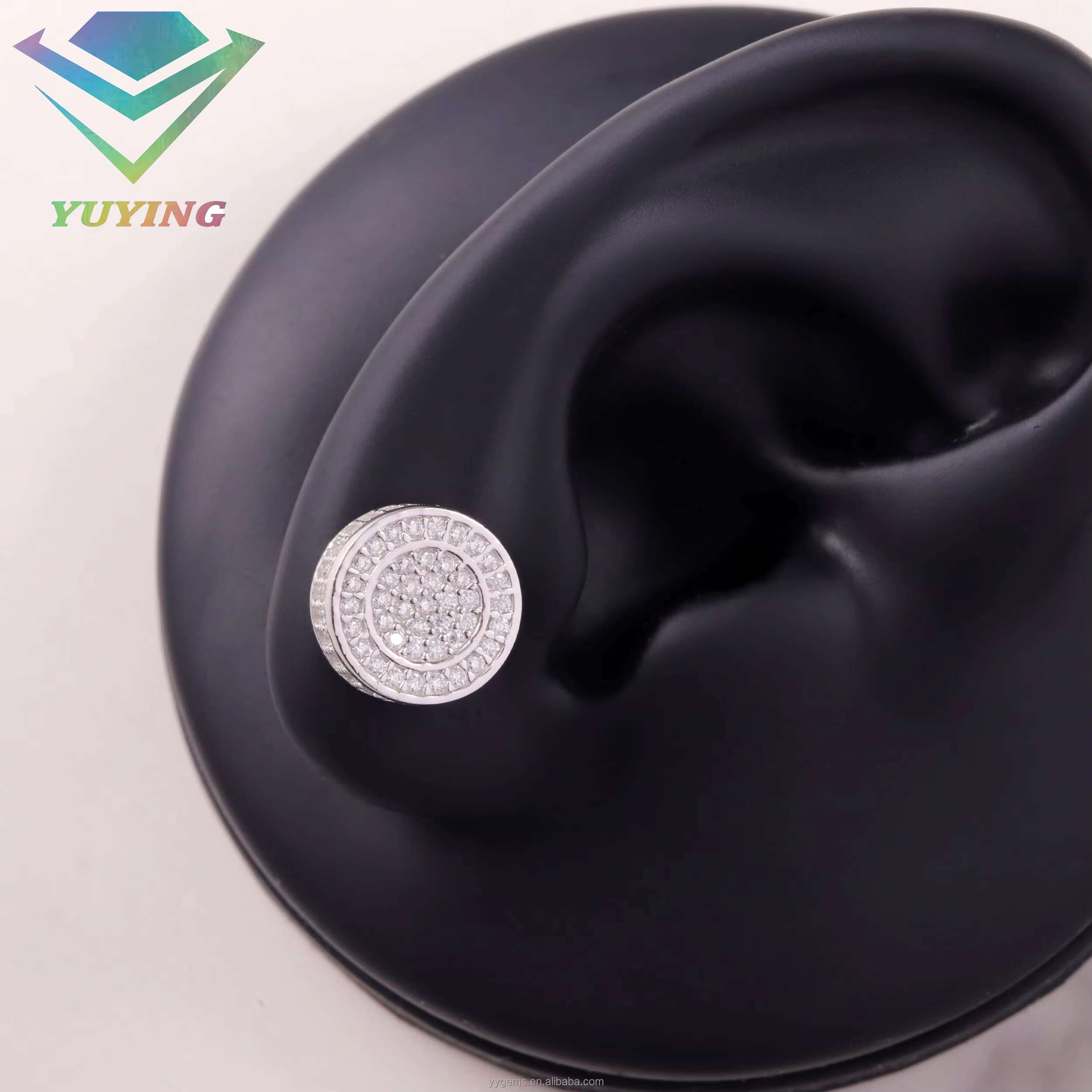 Fashion Style 10MM Iced Out VVS Moissanite Set Gold Plated S925 Stamp Silver Earring Studs Jewelry Men Women