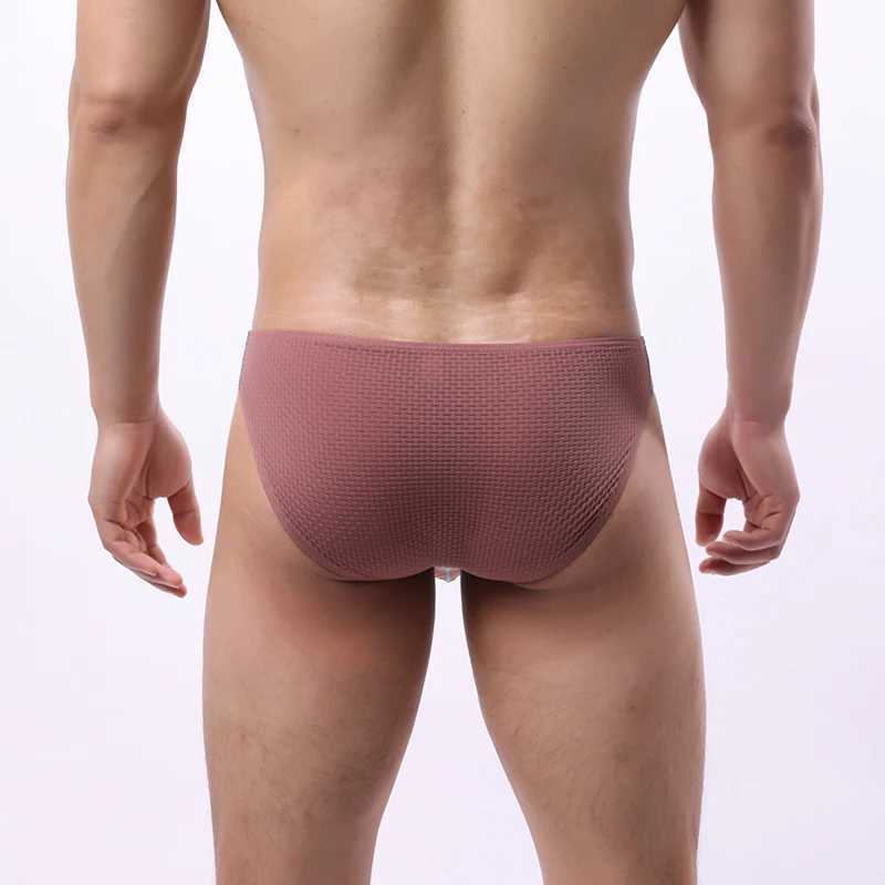 Newly arrived mens underwear ice silk underwear seamless breathable mid waist underwear shorts with large protruding penis pocket underwear Cuecas M25