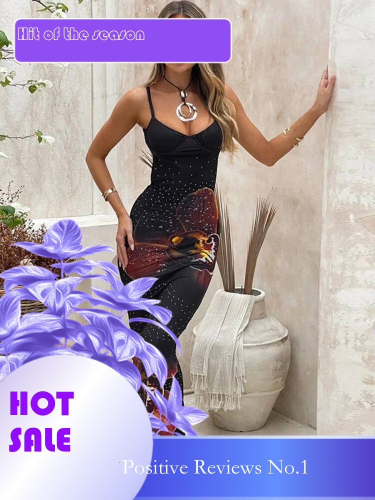 Dongdumaoyi Townlike Print Slim Bodycon Elegant Maxi Long Dress Women Spaghetti Strap Summer Nightclub Sexy Party Dresses