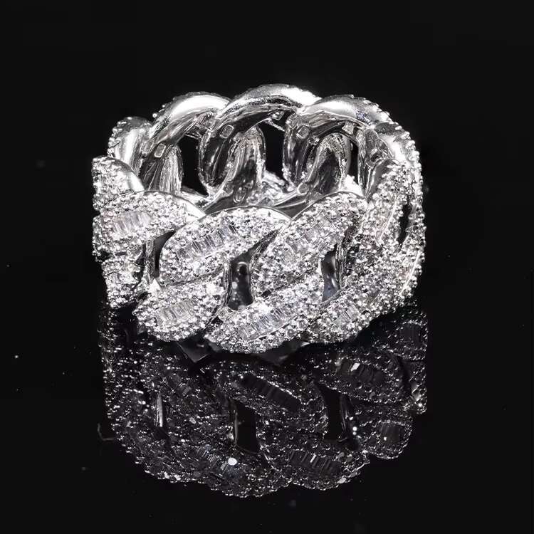 Hip Hop Ring for Men 925 Sterling Silver Iced Out Baguette Moissanite Diamond Miami Cuban Style Vvs Moissanite Diamond Ring