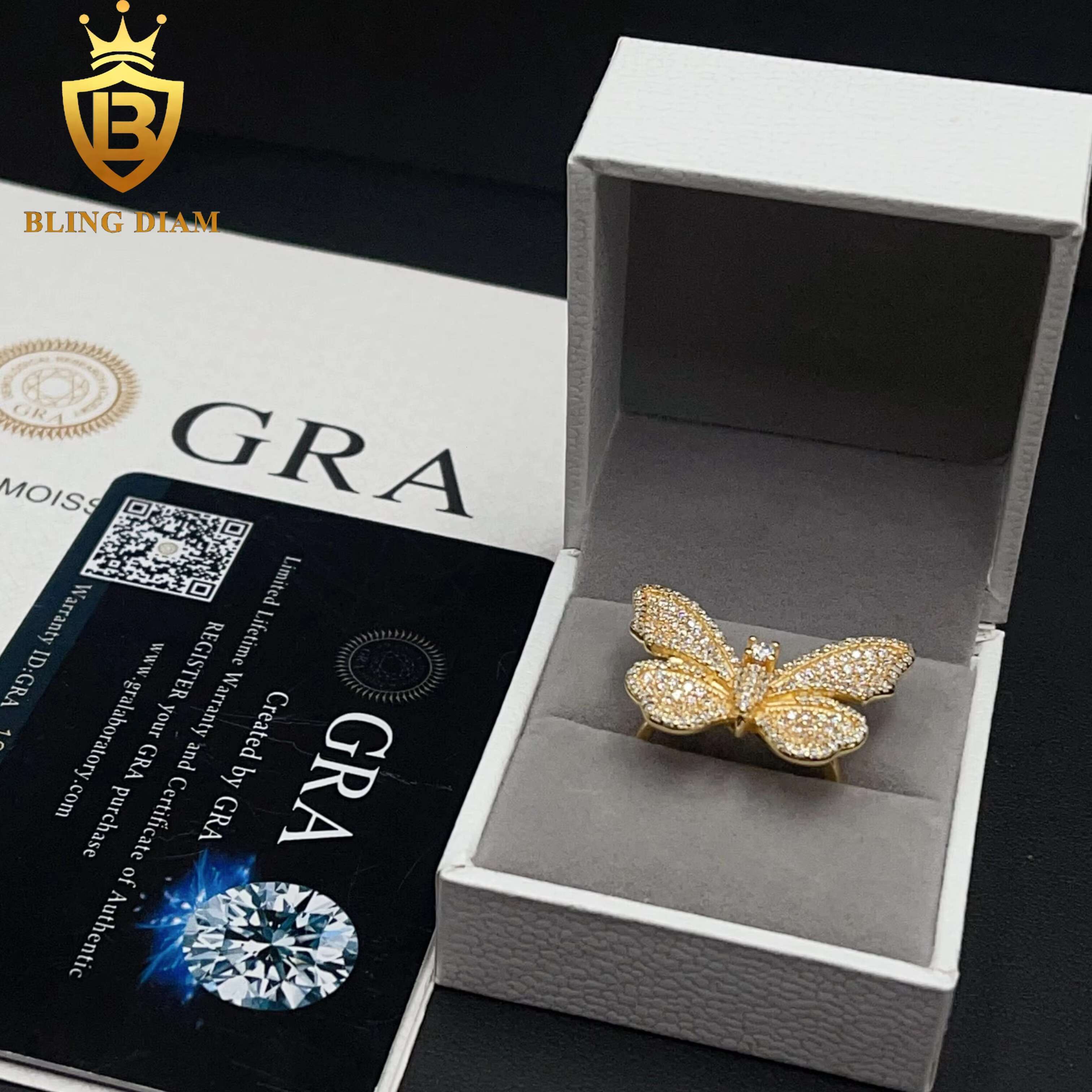 Best Sale Low Price Fine Jewelry 925 Silver VVS Moissanite Diamond Butterfly Rings Gift for Women