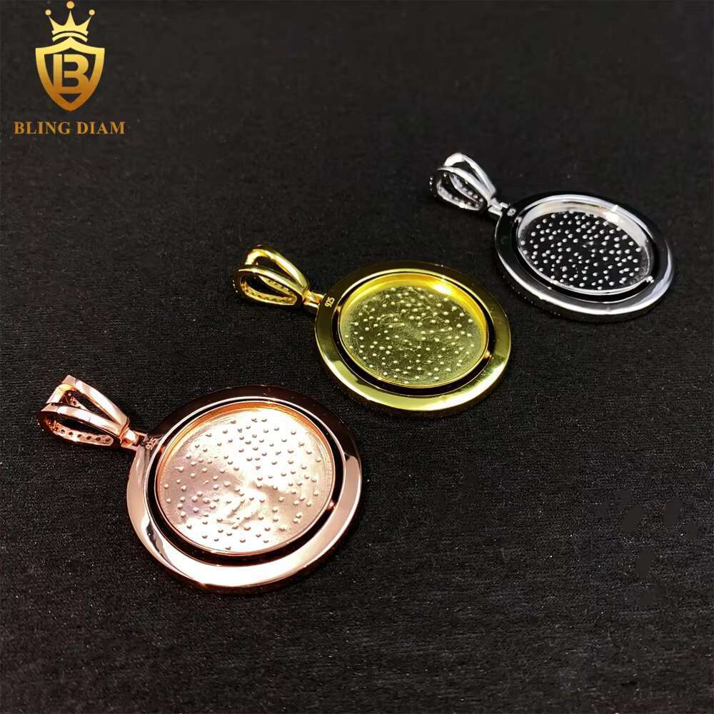Custom Fashion Jewelry Vvs Moissanite 925 Sterling Silver Rotatable Double-Faced Photo Set Memory Pendant Bulk