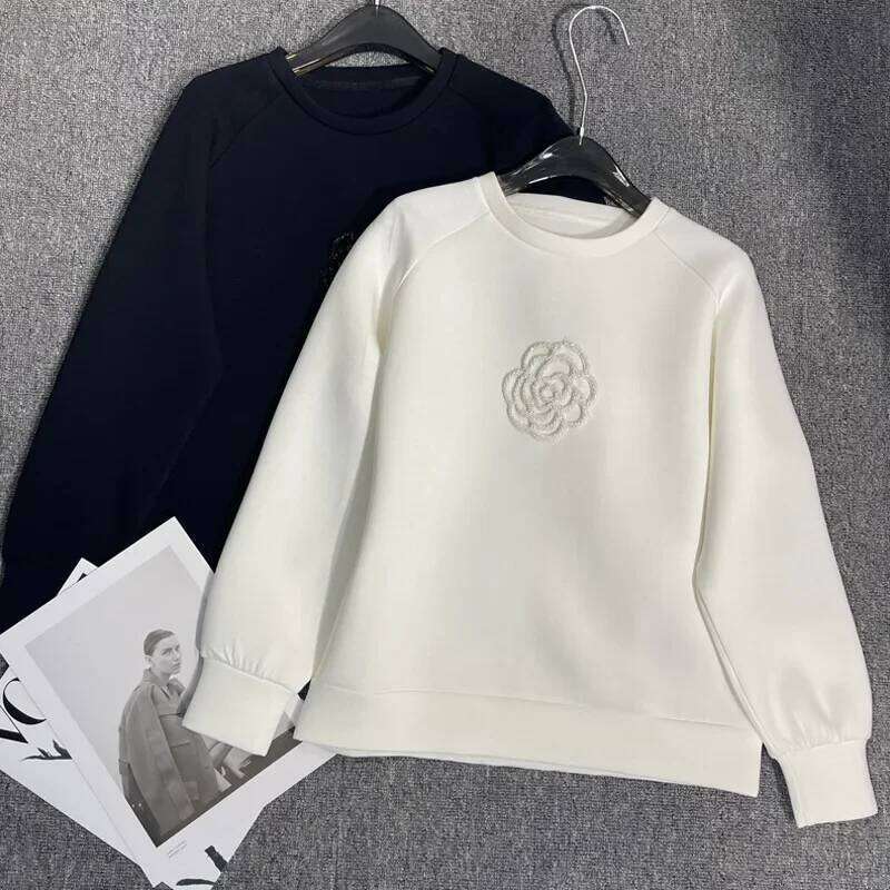 2022 Autumn/Winter New Women's Sweatshirt Camellia Round Neck Casual Versatile Design Sensibility Korean Style Loose-Fit