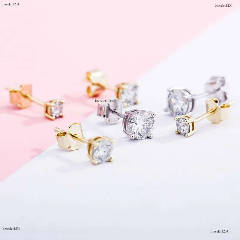 Real Moissanite Earring Studs for Women 0.1-1 Carat D Color 100% Sterg Sier Earrings 2023 Trend Fine Quality Wedding Gold Plated Jewelry Gifts Bijoux