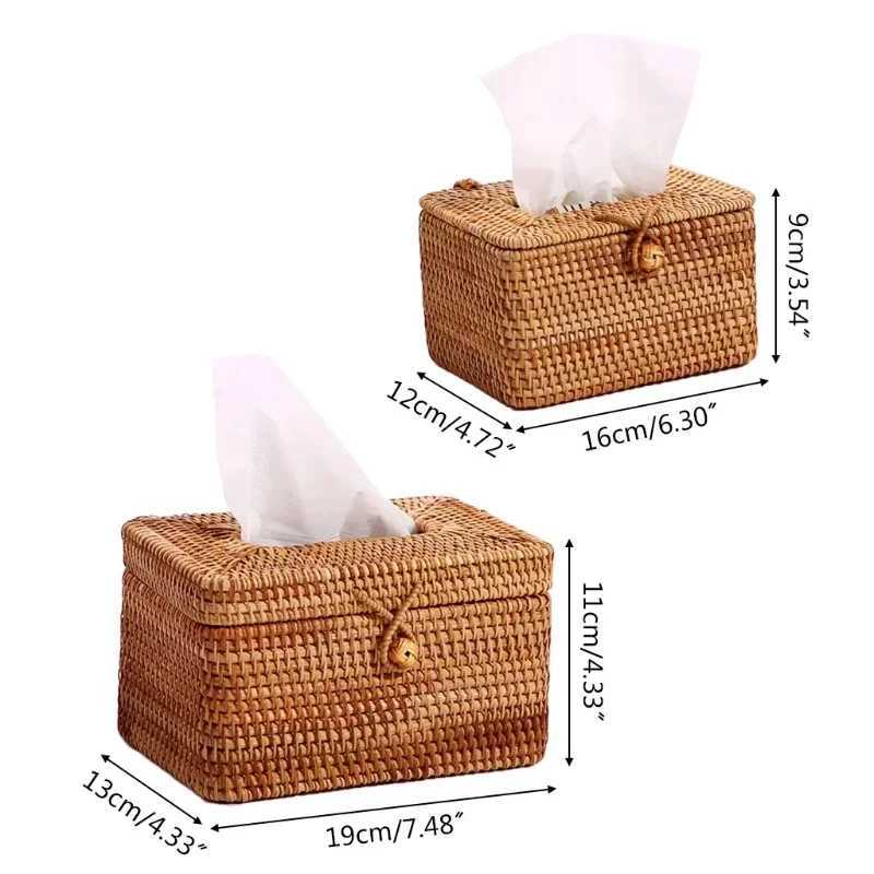 Simple Style Handmade Rattan Tissue Box Toilet Paper Cover Dispenser for Bathroom Home Office Hotel Napkin Storage ContainerM251124