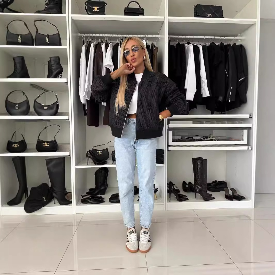 2024 Autumn/Winter New Solid Color Embroidered Short Zipper Jacket Cotton Jacket Womens Wear
