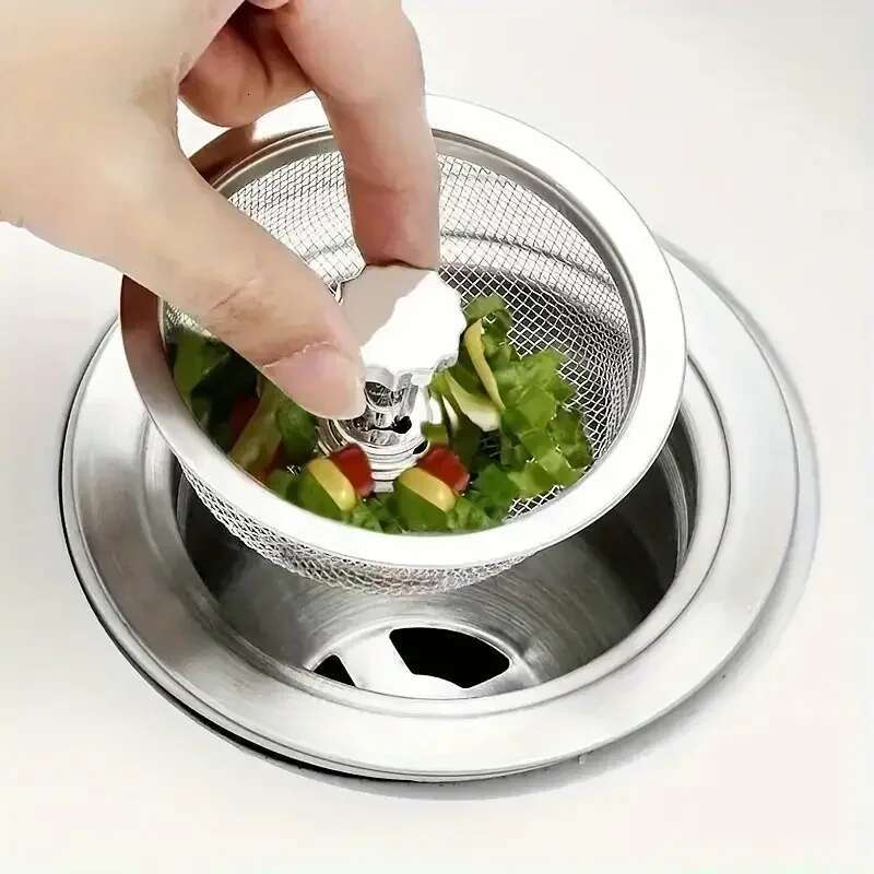 Update 2Set Kitchen Sink Strainer With Handle & Stopper Replacement Drain Basket Stainless Steel Mesh Filter Waste Hole