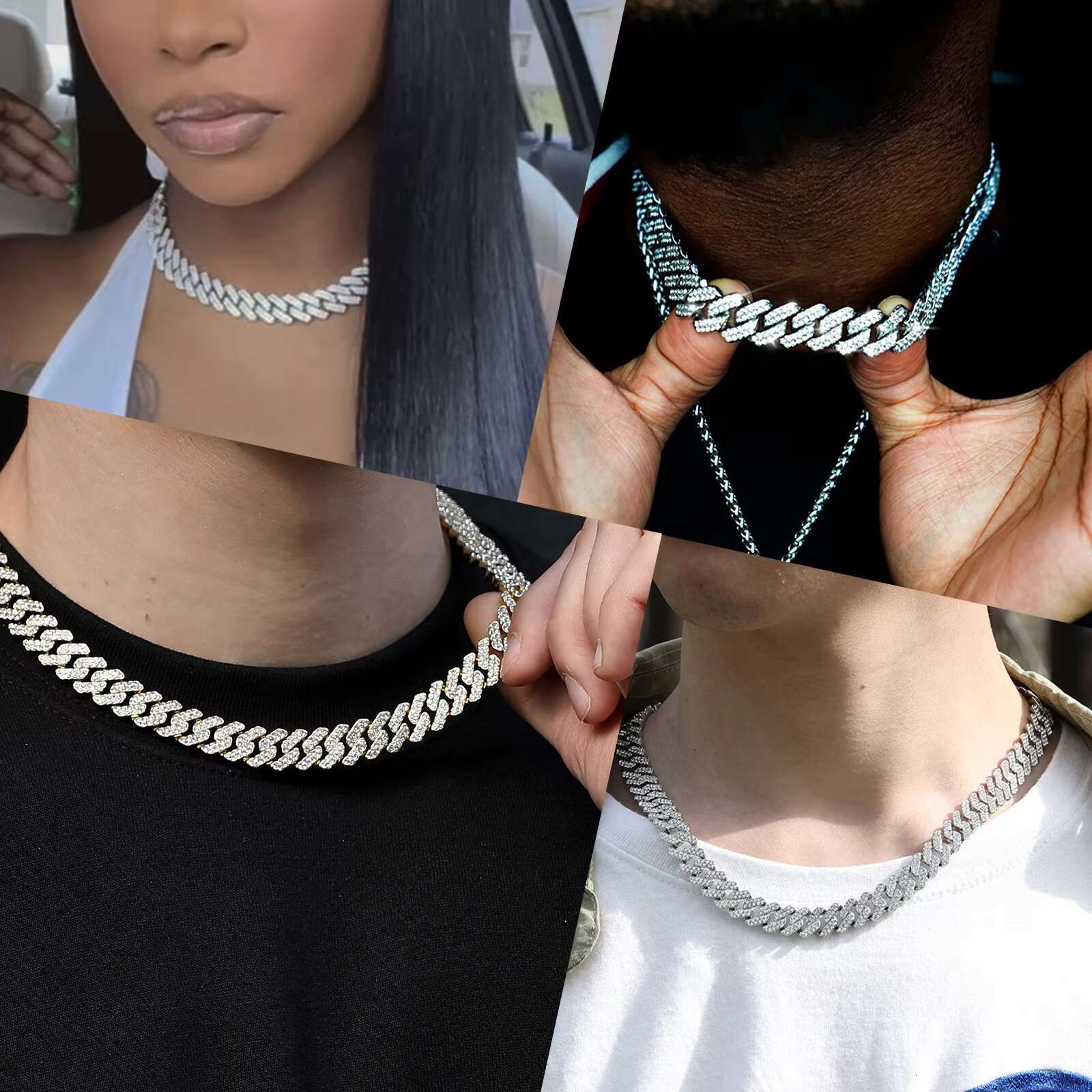 Mens Ice Out Miami Cuban Necklace Silver/Gold Bling Diamond Zircon Hip Hop Jewelry Cuban Link Chain for Women
