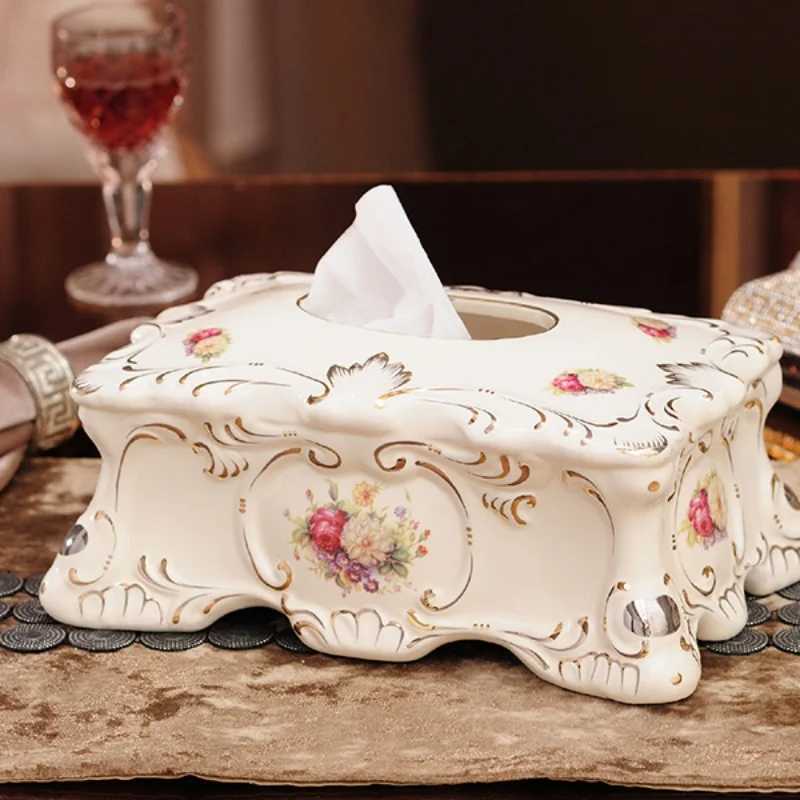 Ceramic Ttissue Box/European Style Floral Pattern Paper Box/Creative Home Napkin Paper Case/Living Room Coffee Table Storage CM251124