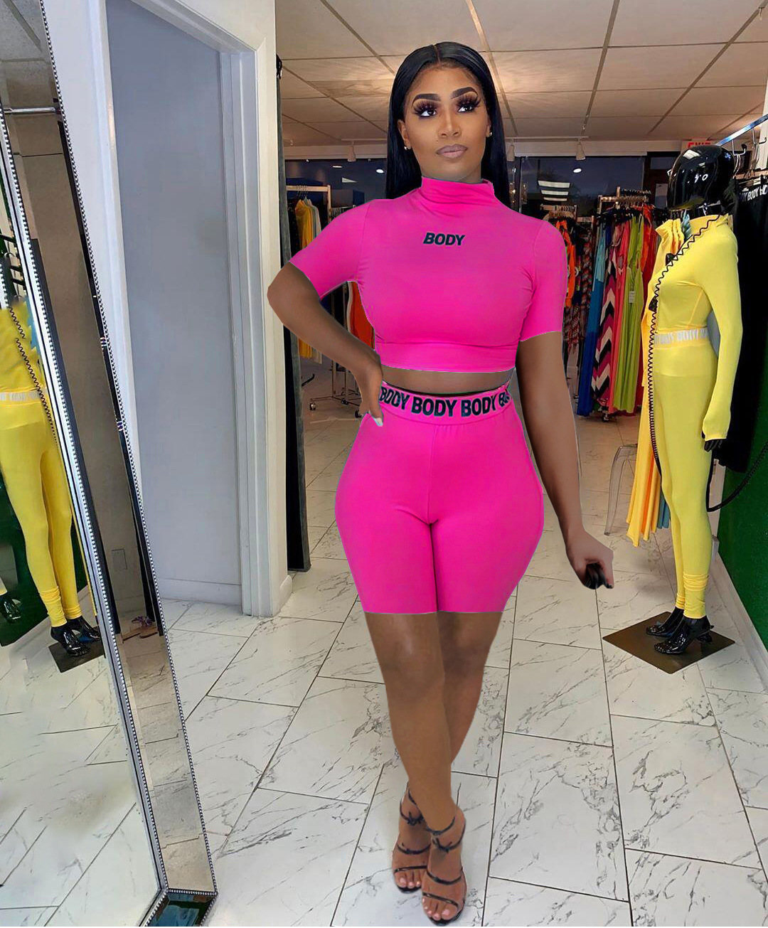 Women's Two Piece Pants Short Style with Letter Print, Slim-Fitting and Shaping Elastic Waist Two-Piece Set