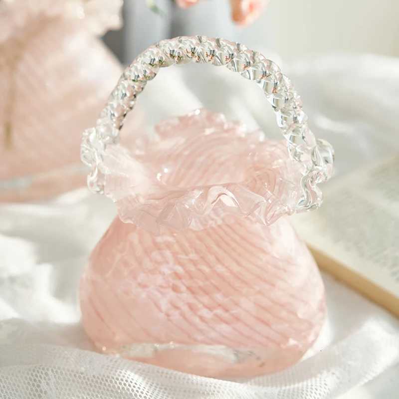 High sense Internet celebrity light luxury glass handbag bag vase glass flower basket living room home soft decoration flower C251124