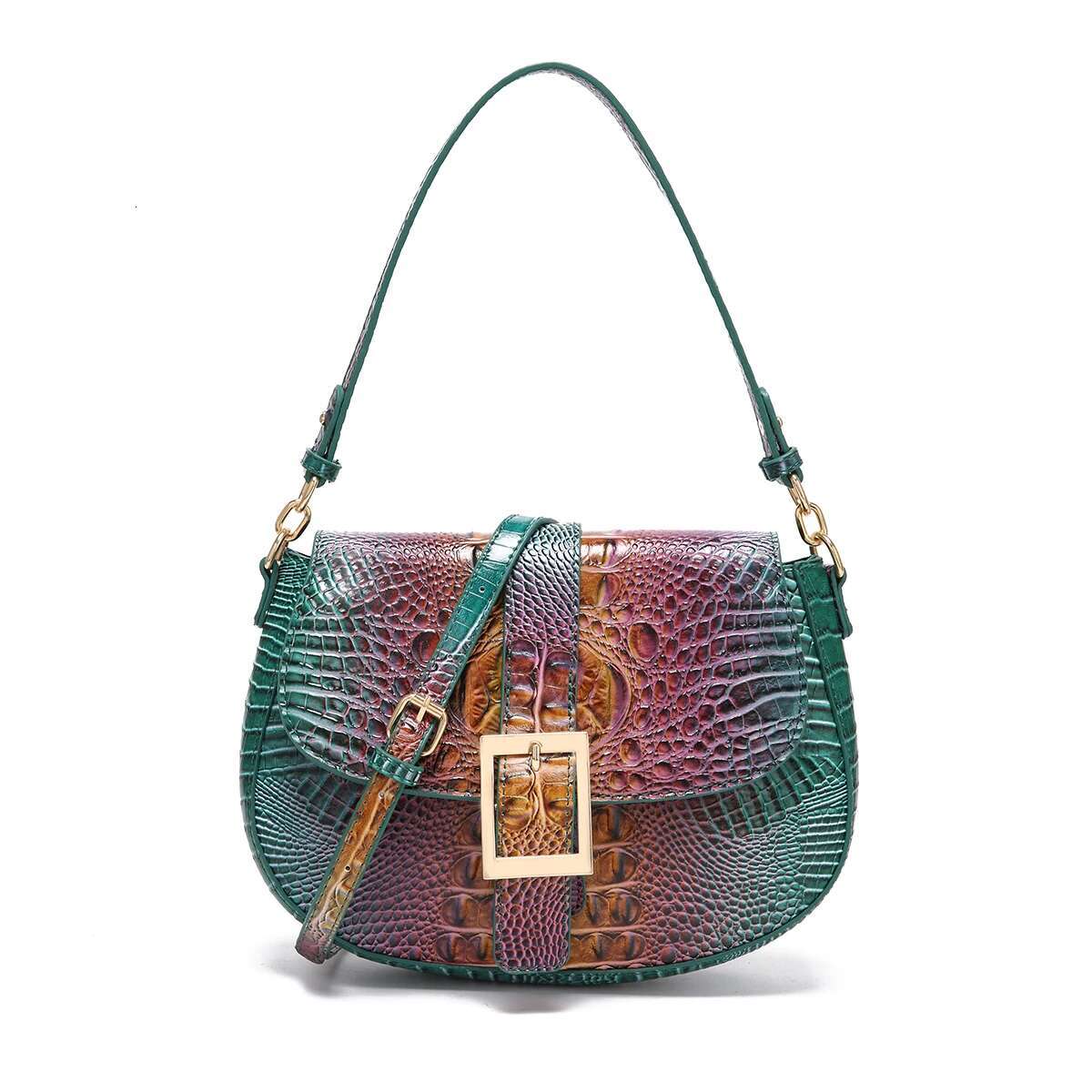 Saddle Large Buckle Crocodile Pattern, Colorful Underarm Bag, Single Bag With Shoulder Strap And Crossbody