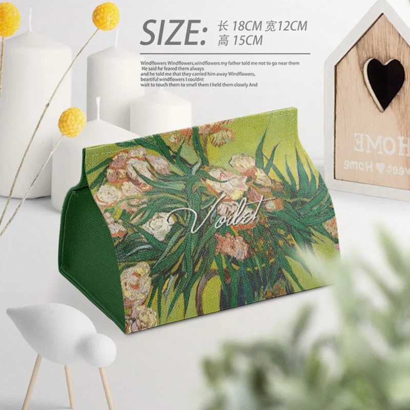 Ins Oil Painting Paper Box Leather Tissue Cover Car Creative Desktop Student Dormitory Office Storage for Living Room BedroomM251124