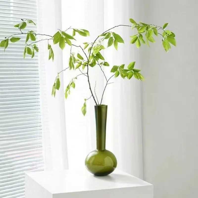 French Style Light Luxury Glass Vase Olive Green Handmade Vase Artistic Flower Planter Living Room Desk Decor Home Decoration C251124