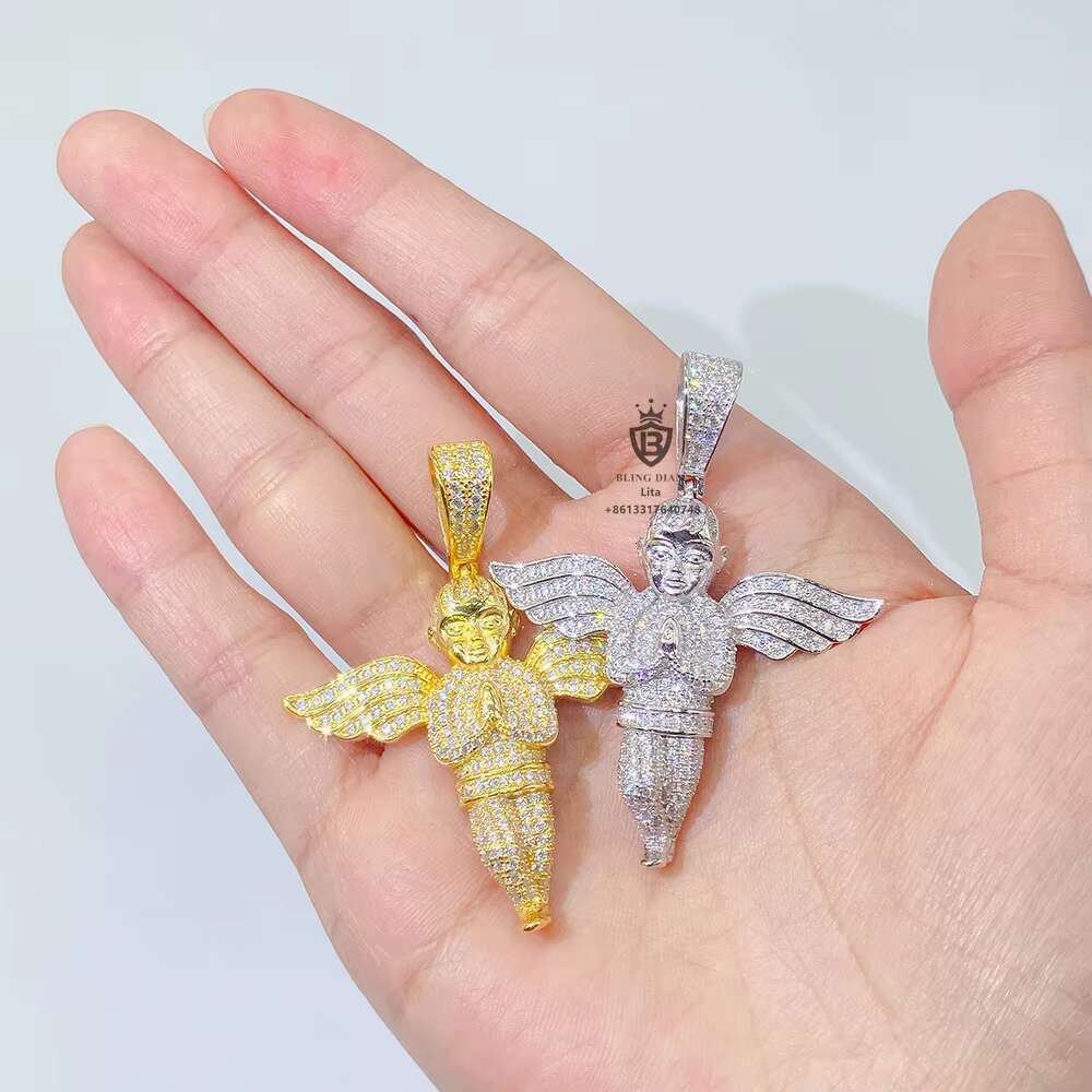 2025 New Product Iced Out Hip Hop Jewelry 925 Sterling Silver VVS Moissanite Diamond Angel Pendant GRA Certificate