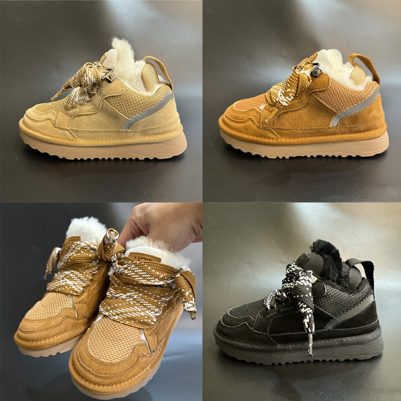 Lowmel Sneakers Kids Shoes Trainers Designer Boots Winter Casual Shoes Boy Girl Winter Shoes Sand Genuine Leather Suede Lace-Up Outdoor Size 26-37