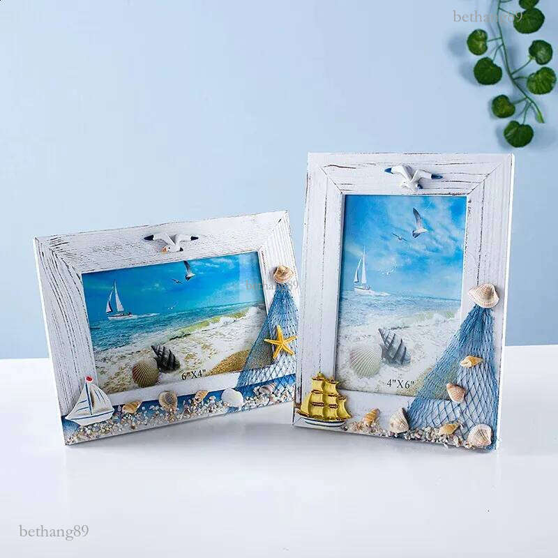 6 Inch Ocean Po Summer Shell Supply Mediterranean Personality Wooden Table Ornaments Picture Frame 240802 H260306