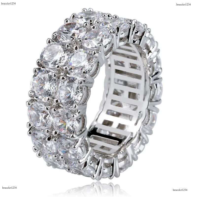 Hip Hop Iced Out Rings Micro Pave CZ Stone 9mm Tennis Band Ring Men Women Charm Jewelry Crystal Zircon Dia Gold Sier Plated Wedding