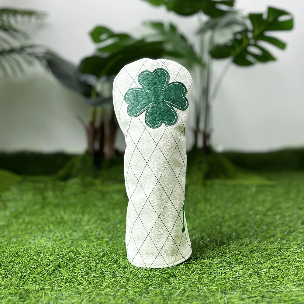 Golf Headcovers Golf Driver Fairway Hybrid Head Cover Golf Blade Mallet Putter Cover Lucky Clover Cross Pattern Premium Leather 250423