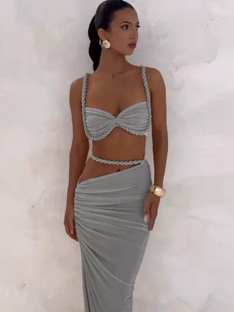 Weird Puss Bandage Ruched 2-piece Womens Square Collar BrTight Pants Summer Vacation Beach Party Trend Set 250422