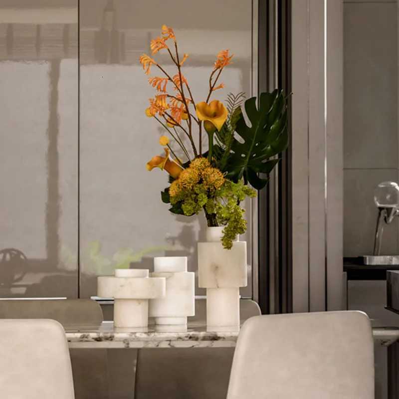 Modern Scandinavian White Onyx Natural Marble Vase Luxury Nordic Flower Vase Decoration Home C251124