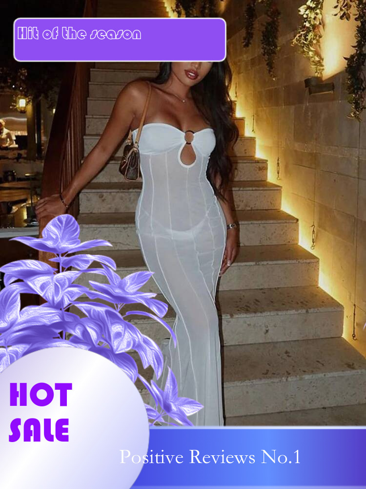 Dongdumaoyi Townlike Perspective Mesh Elegant Maxi Long Dress Women Slim Bodycon Summer Backless Nightclub Sexy Party Dresses