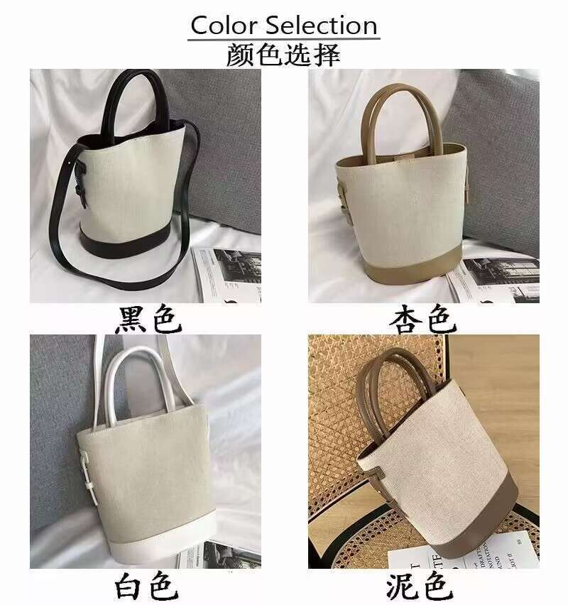 Light Luxury Korean Edition New Product Splicing Hemp Water Bucket Versatile Color Contrasting Simple Single Cross Shoulder Women S Bag Handbag