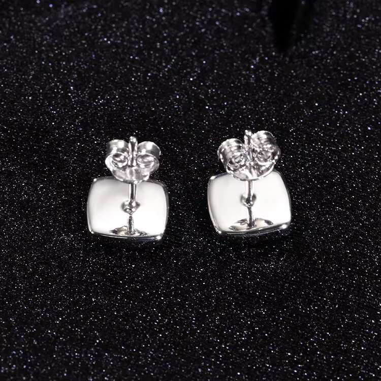 Hot Sale Trendy Moissanite Earrings Jewelry Square Style 925 Solid Silver Round Moissanite Diamond Stud Earrings for Man Women
