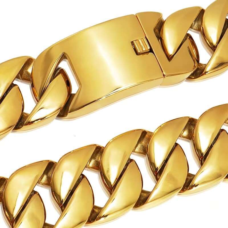 Wholesale 18K Gold Thick Cuban Chain Link Necklace for Men 32MM Large Heavy Polished 316L Stainless Steel Featuring Zircon Main