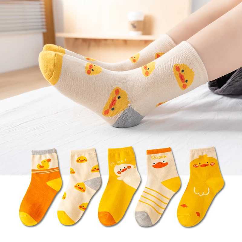 5 pairs of autumn and winter CHIldrens short SOCKS cute yellow duck breathable boys and girls mid tube SOCKS G251124