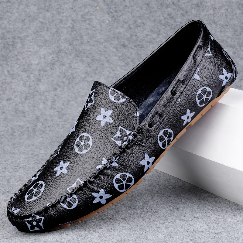 Free shipping men's fashion printed leather loafers multi pattern non slip comfortable breathable versatile daily wear casual driving shoes for o - view 9