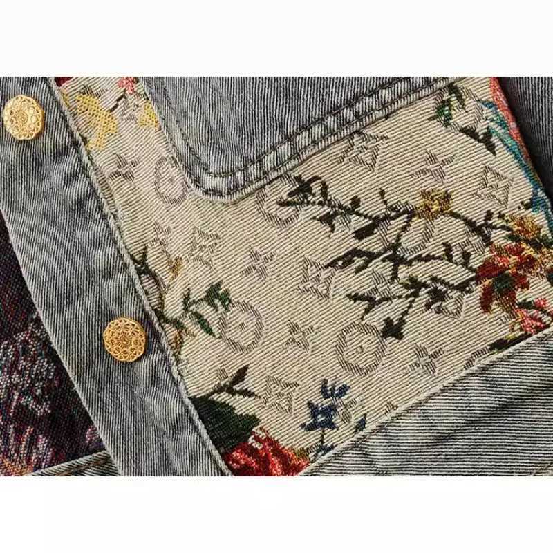 Spring Autumn New Womens Denim Jacket Fashion Ruffled Doll Collar Jacquard Long Sleeves Short Cowboy Coat Female J251124