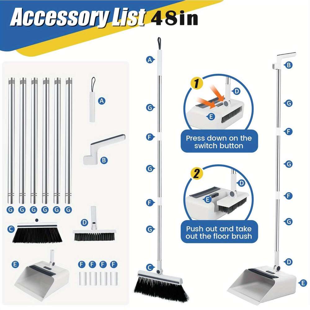 3-in-1 Ergonomic Long Handle Floor Kit High-Efficiency Broom, Dustpan & Brush Set for Home, Office, School, Dorms - Durable, Easy-to-Clean Household C