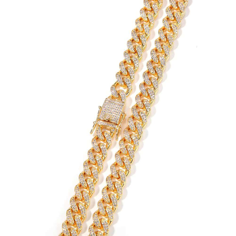 Fashion Iced 10mm Cuban Link Chain Necklace Bracelet Trendy Hiphop CZ Cubic Zirconia Diamond for Women Men Wholesale Brass