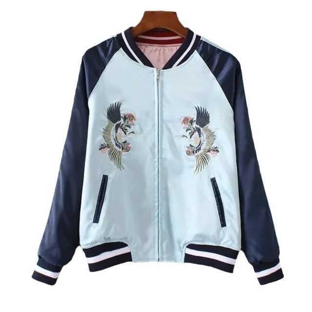 Double Sided Satin Baseball Jacket Women Sukajan Bomber Jacket Female Girls Embroidery Coat 2025 Spring Autumn Pink J251124