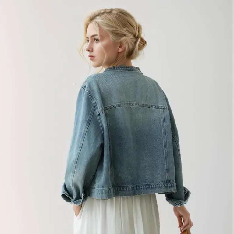 Designer Clothes Dimanaf Women Jacket Denim Button Solid Pockets Cardigan Female Loose Autumn Winter Short Coat