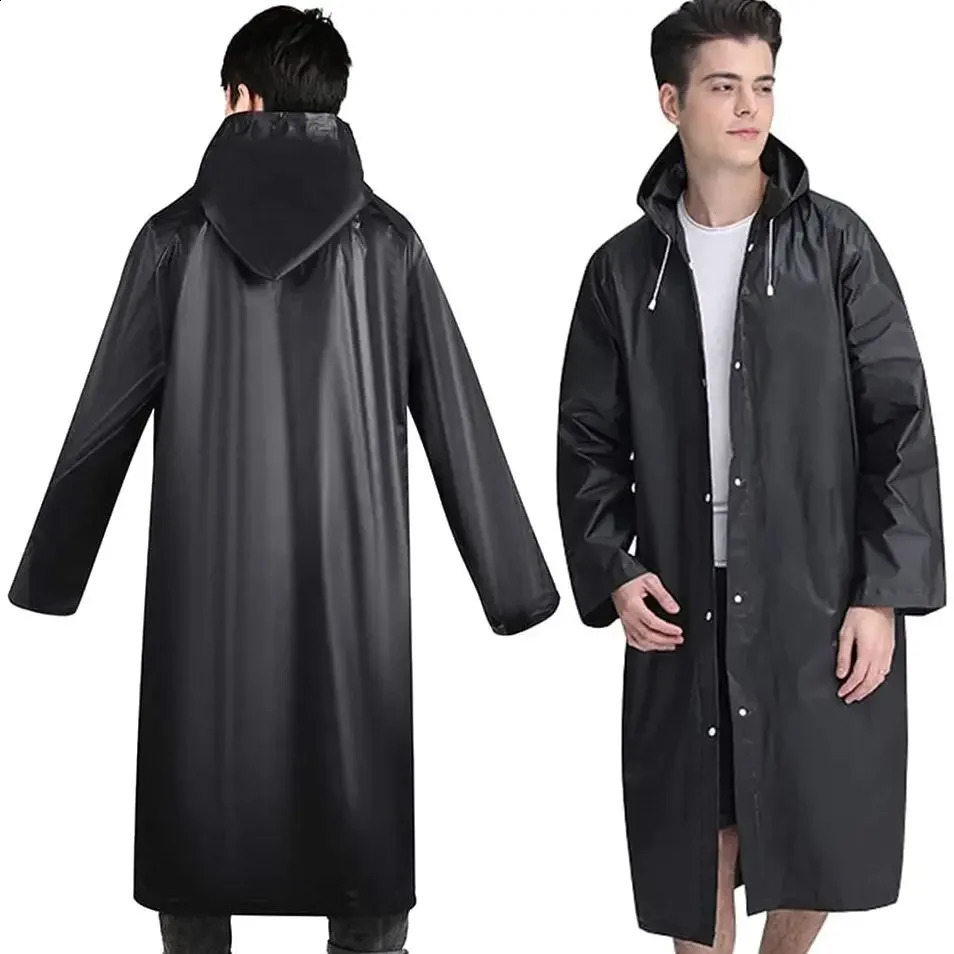 Long EVA Unisex Raincoat Thickened Waterproof Rain Coat Women Men Hooded Adult Black Camping Waterproof Rainwears Suit Hiking 250421
