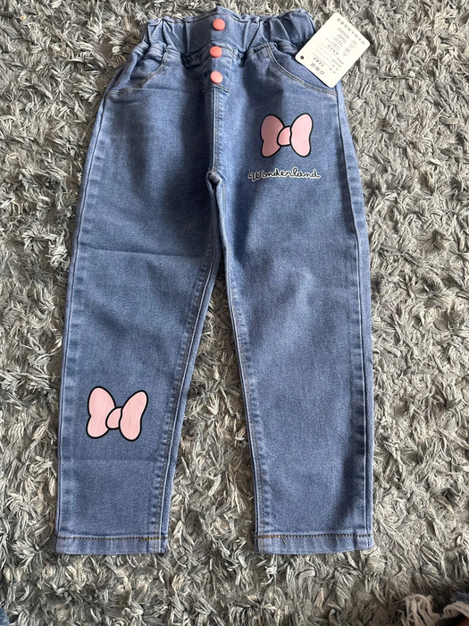 Children girls jeans floral cartoon pants spring autumn graffiti painting casual Trouser with holes childrens denim 250414z