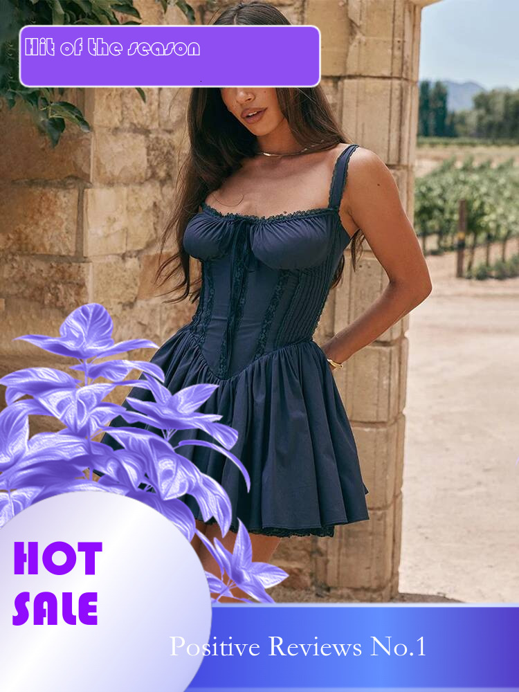 Dongdumaoyi Townlike Lace Patchwork A Line Dress Women Spaghetti Strap Mini Sping Summer Backless Nightclub Sexy Party Dresses