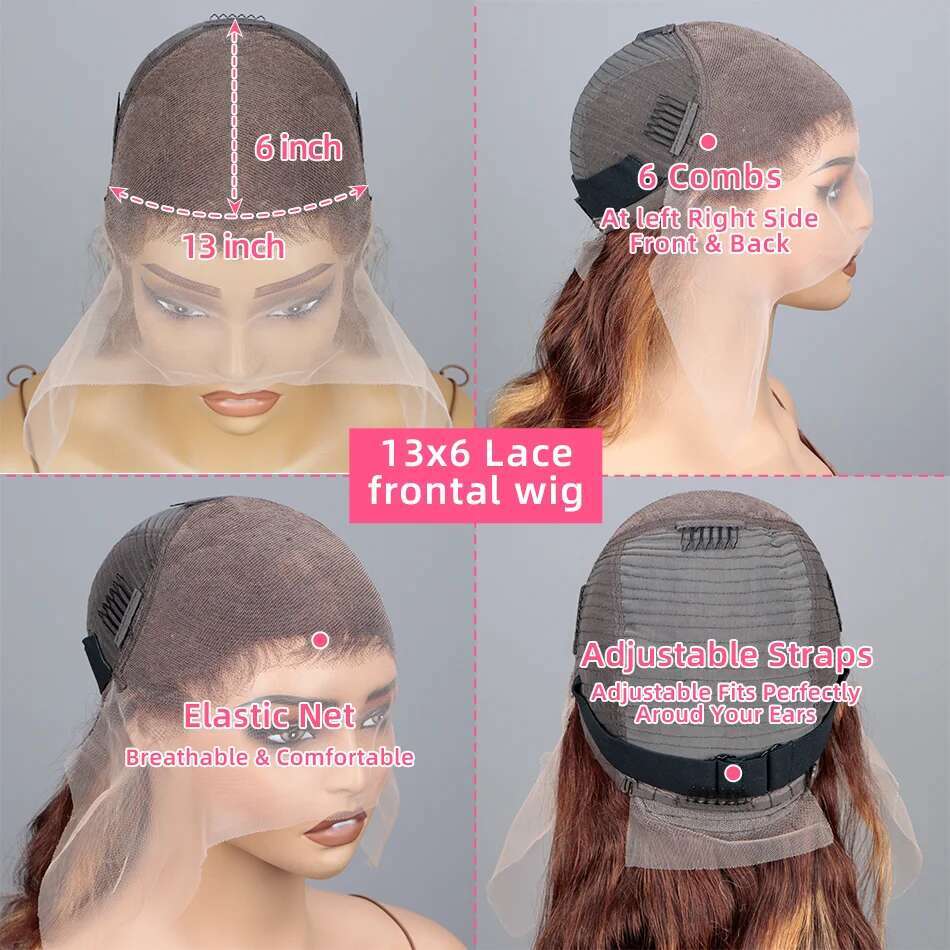 Highlight Body Wave Bob Front Human Hair Wigs For Women Honey Blonde X Transparent Lace Frontal Wig Tote Bag Tote Bag