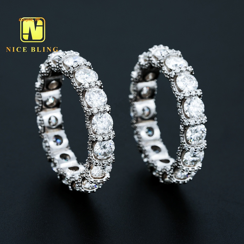 Side Setting Band Ring Vvs Moissanite 925 Sterling Silver Rings for Men Hip Hop Rock Fine Jewelry